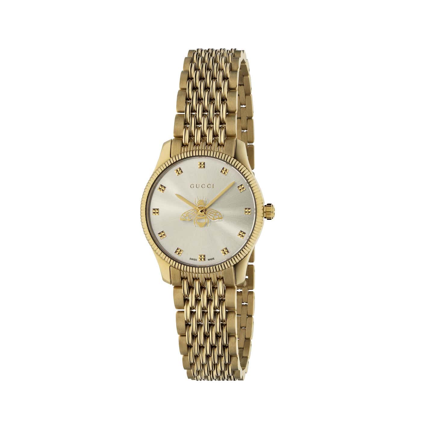Gucci G-Timeless Uhr mit PVD-beschichtetem Edelstahlgehäuse und Edelstahlband mit silberfarbenem Zifferblatt