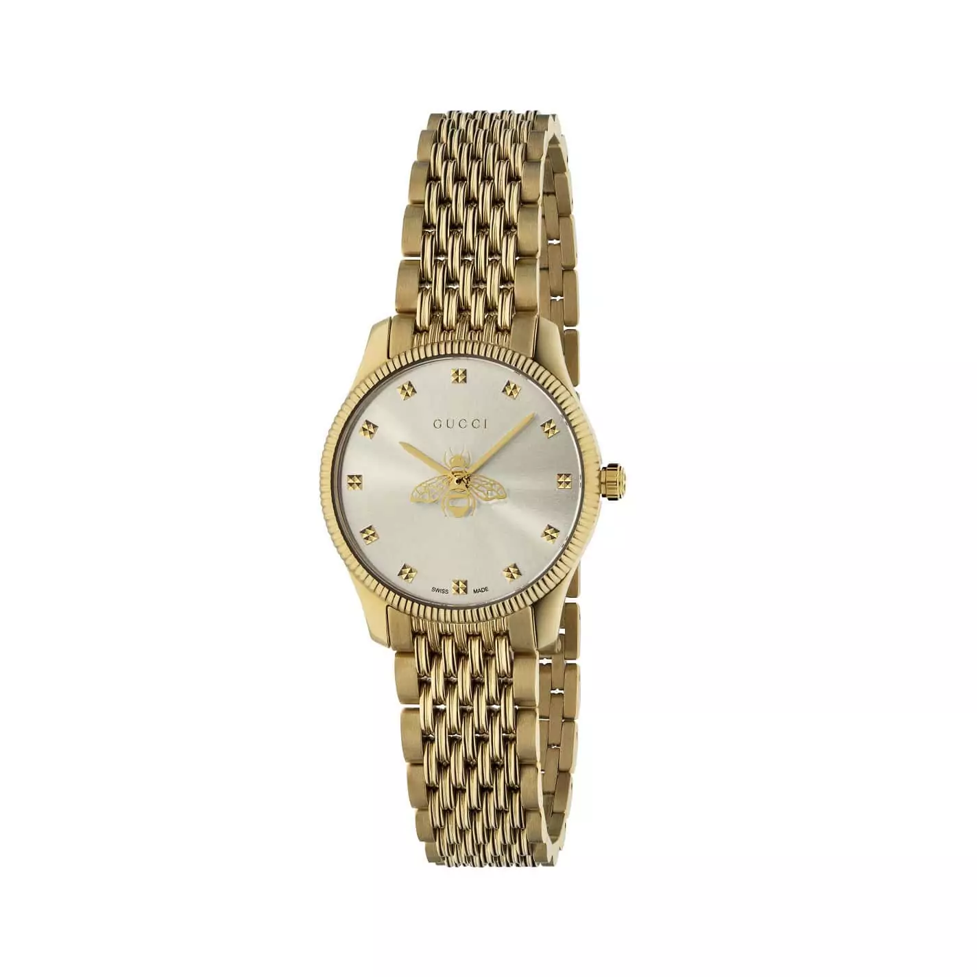 Gucci G-Timeless Uhr mit PVD-beschichtetem Edelstahlgehäuse und Edelstahlband mit silberfarbenem Zifferblatt