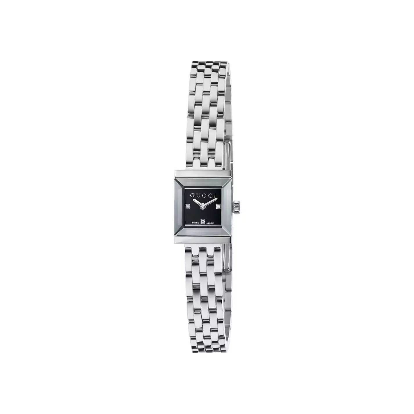 Gucci G-Frame Uhr mit Gehäuse und Band aus Edelstahl mit schwarzem Zifferblatt