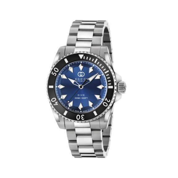 Gucci Dive Uhr mit Gehäuse und Band aus Edelstahl mit blauem Zifferblatt