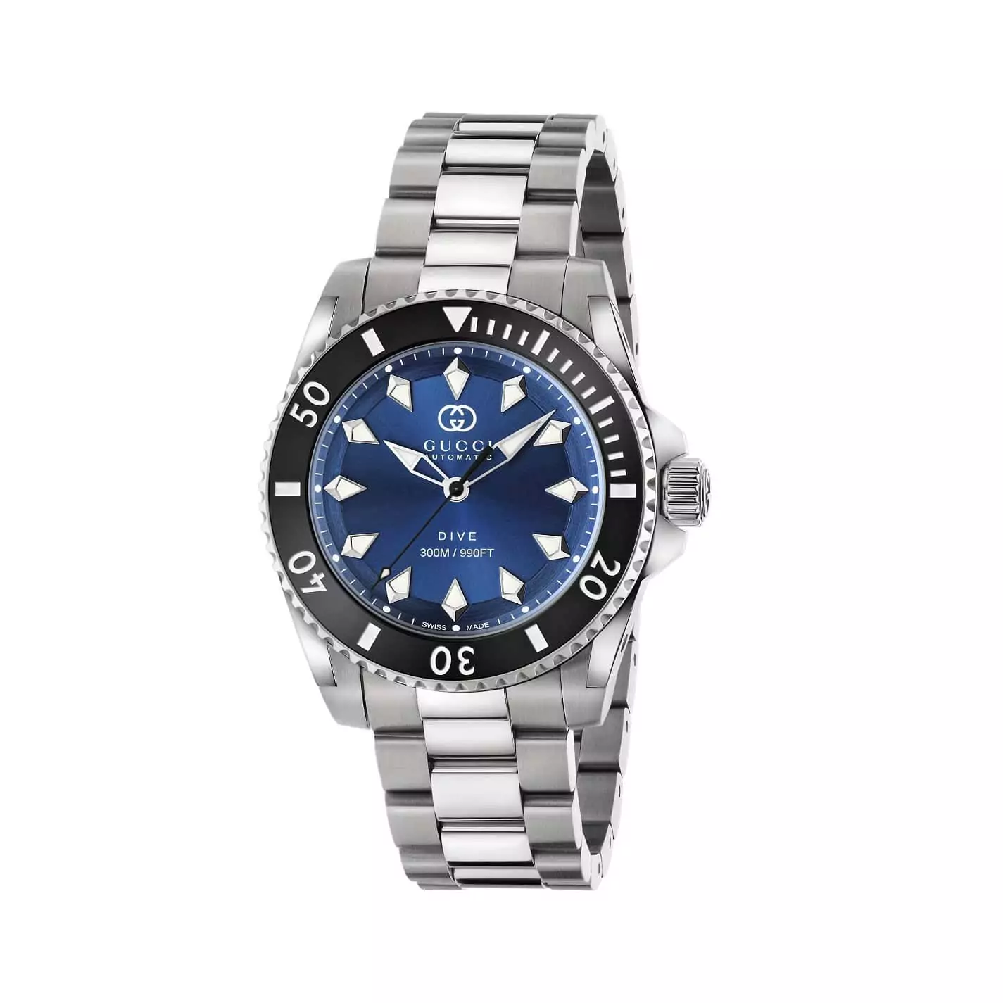 Gucci Dive Uhr mit Gehäuse und Band aus Edelstahl mit blauem Zifferblatt