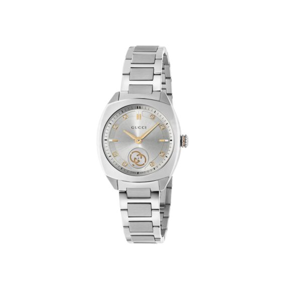 Gucci Interlocking Uhr mit Gehäuse und Band aus Edelstahl mit silberfarbenem Zifferblatt