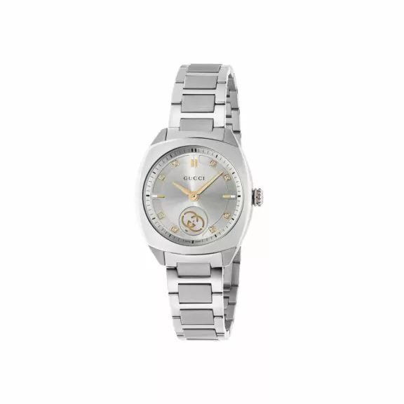 Gucci Interlocking Uhr mit Gehäuse und Band aus Edelstahl mit silberfarbenem Zifferblatt