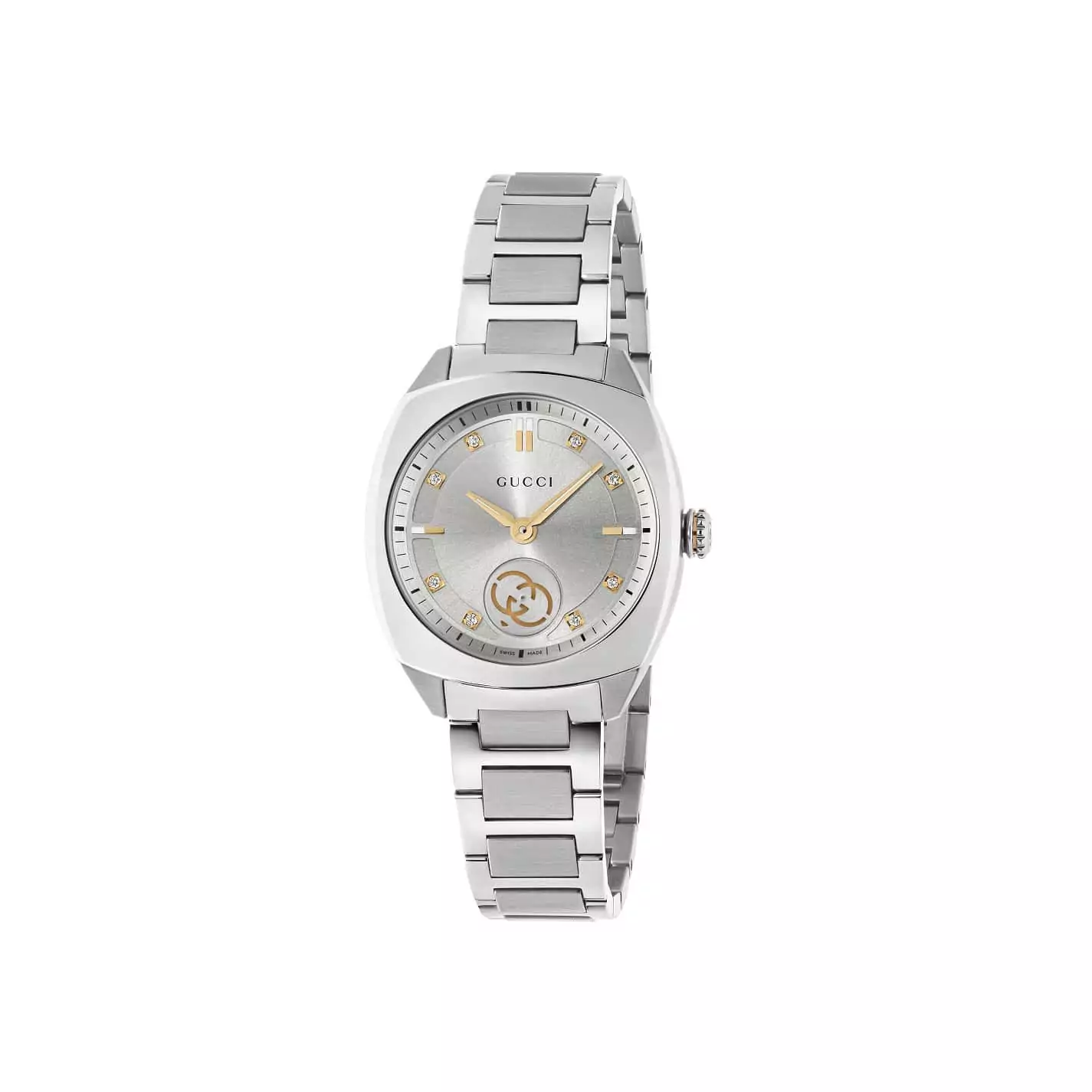 Gucci Interlocking Uhr mit Gehäuse und Band aus Edelstahl mit silberfarbenem Zifferblatt