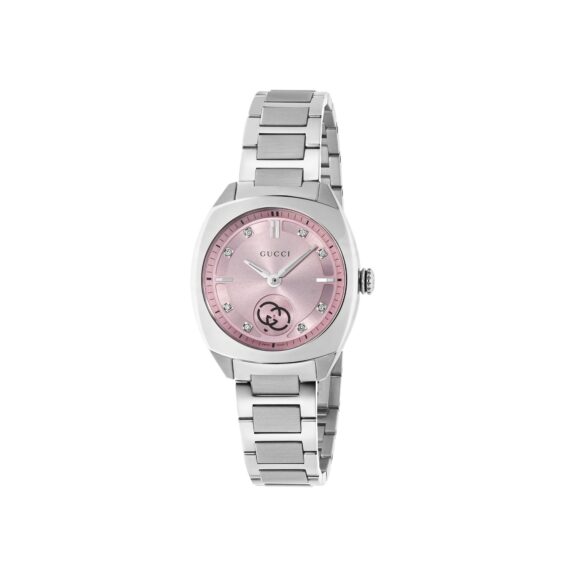 Gucci Interlocking Uhr mit Gehäuse und Band aus Edelstahl mit rosa Zifferblatt
