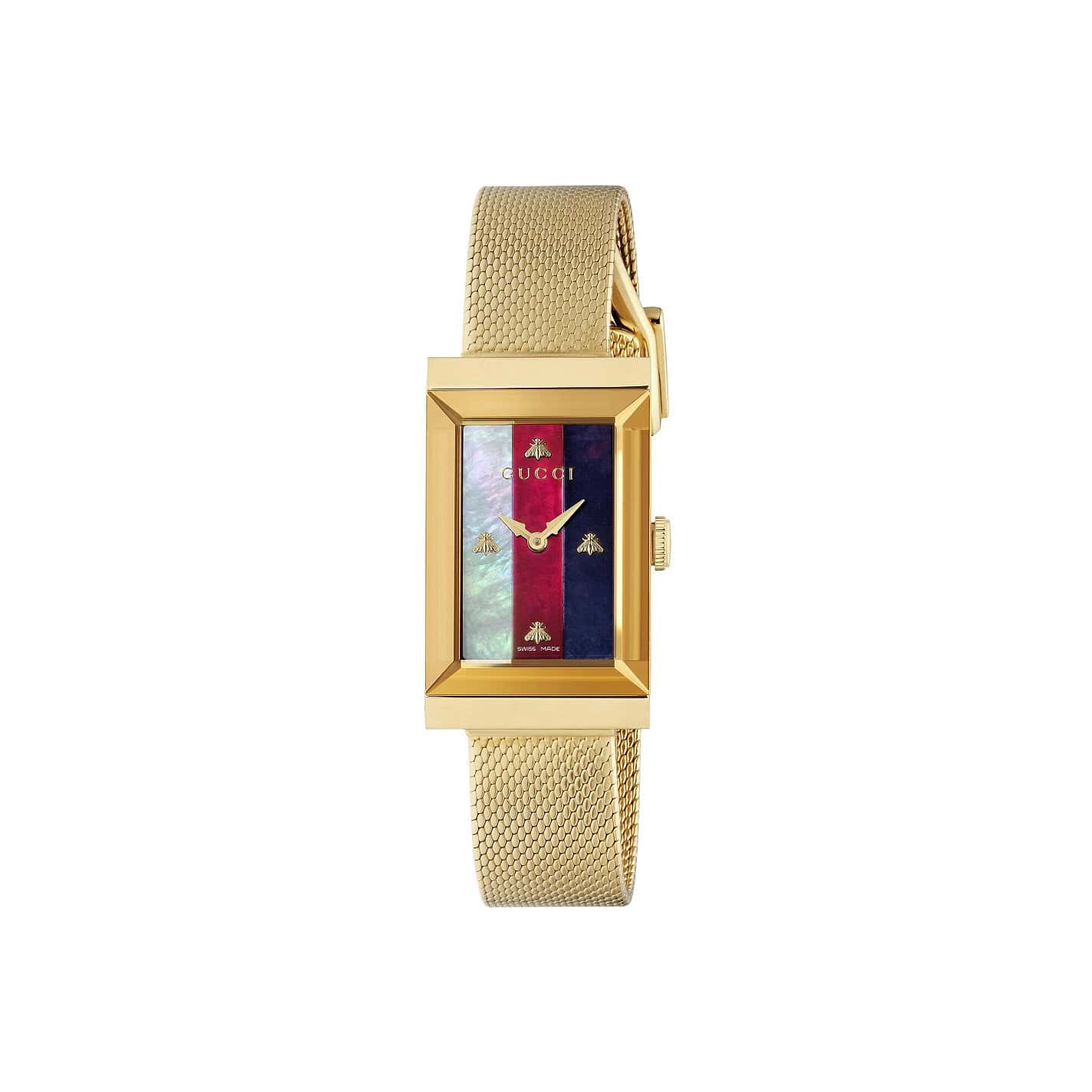 Gucci G-Frame Uhr mit Gehäuse und Band aus PVD-beschichtetem Edelstahl mit Perlmutt-Zifferblatt