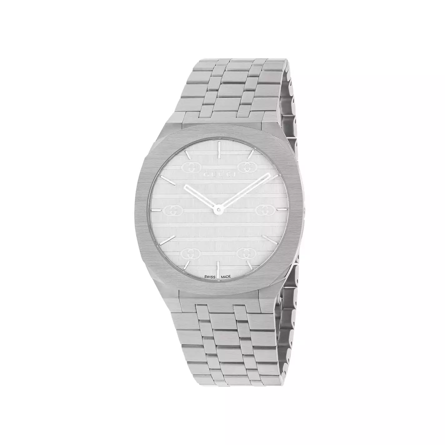 Gucci 25H Uhr mit Gehäuse und Band aus Edelstahl mit silberfarbenem Zifferblatt