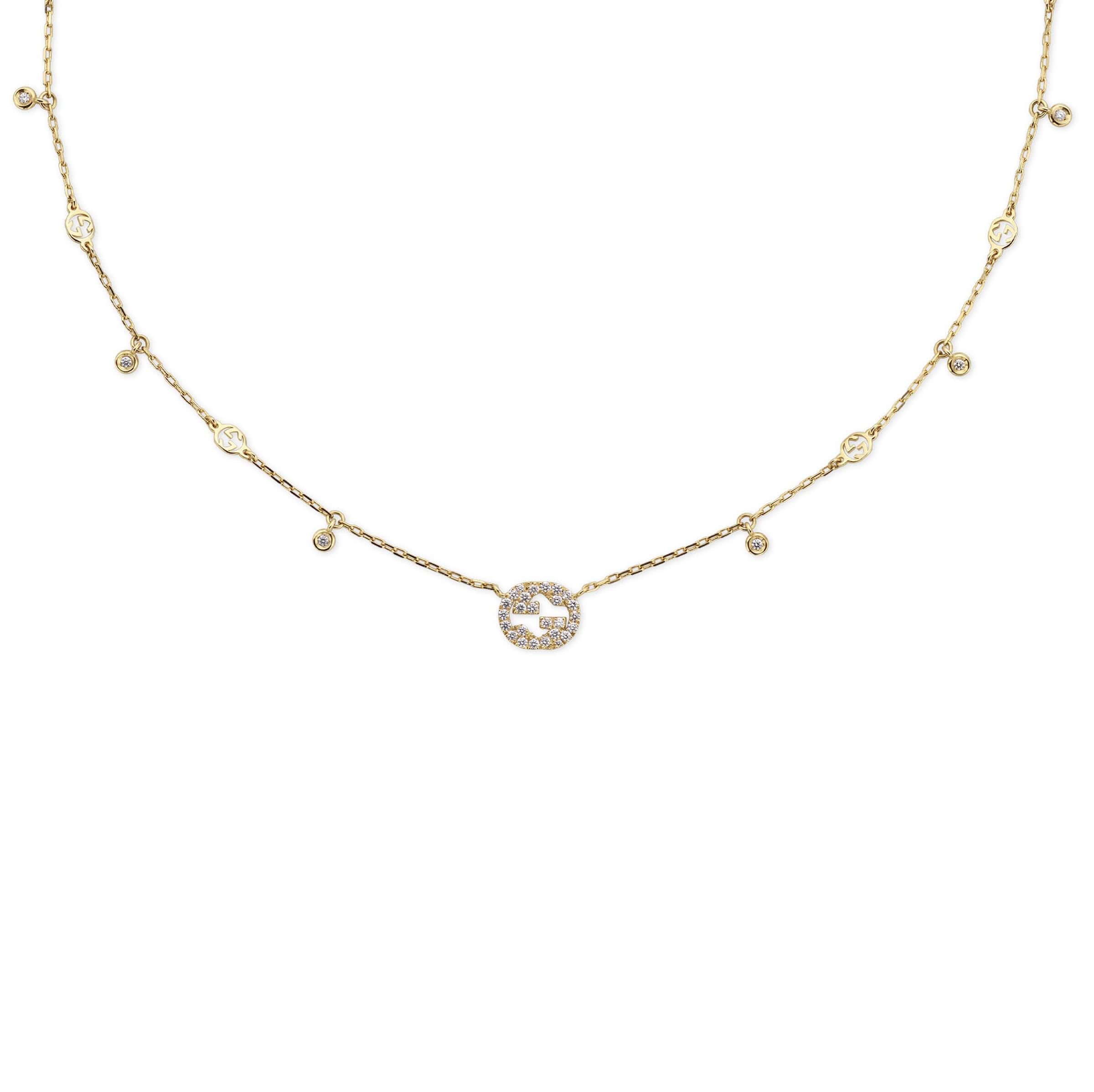 Interlocking Collier von Gucci aus 18 Karat Gelbgold mit Diamanten