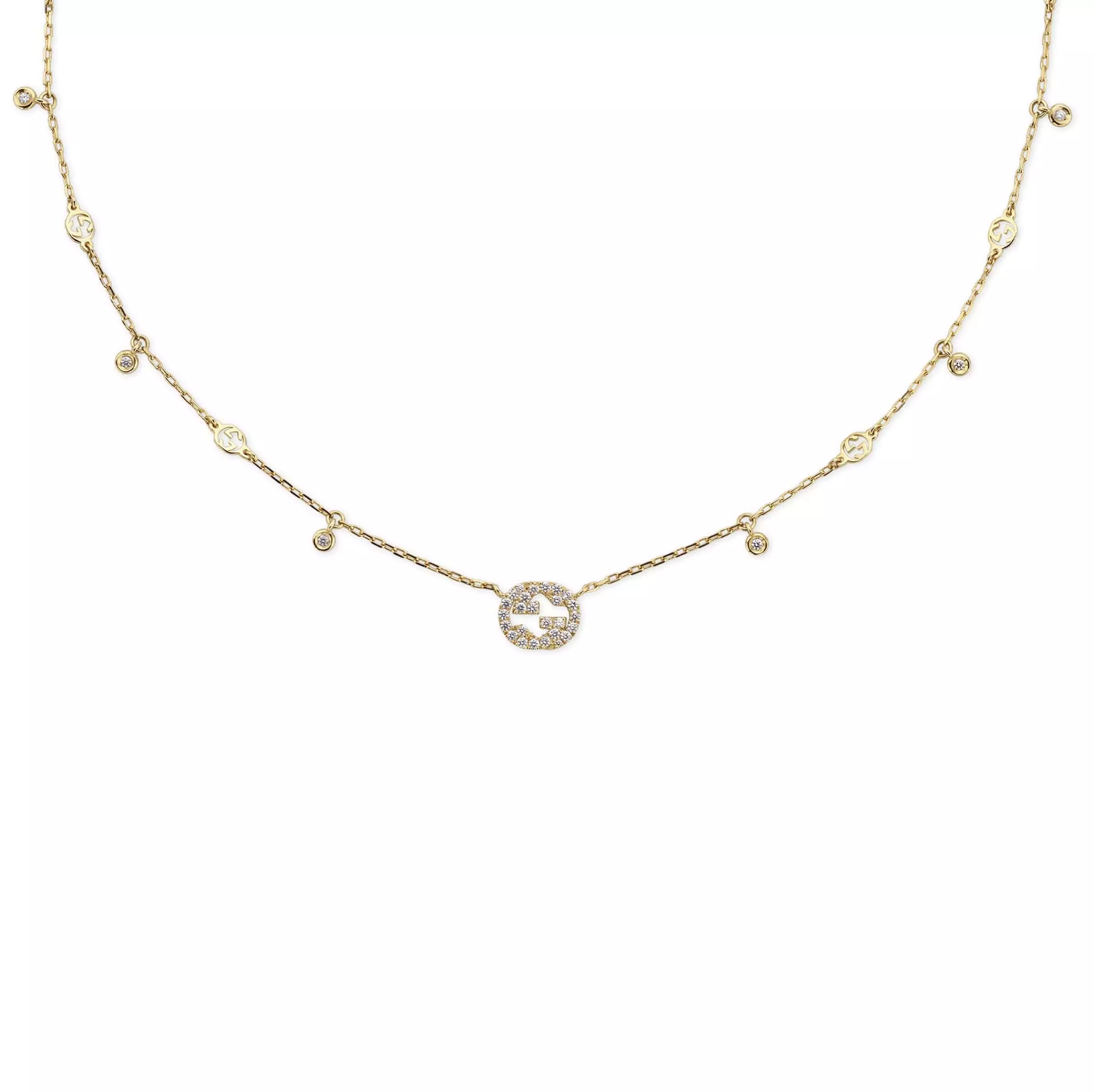 Interlocking Collier von Gucci aus 18 Karat Gelbgold mit Diamanten