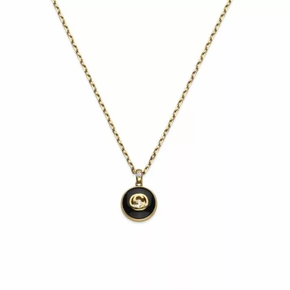 Interlocking Collier von Gucci aus 18 Karat Gelbgold mit Onyx und Diamant