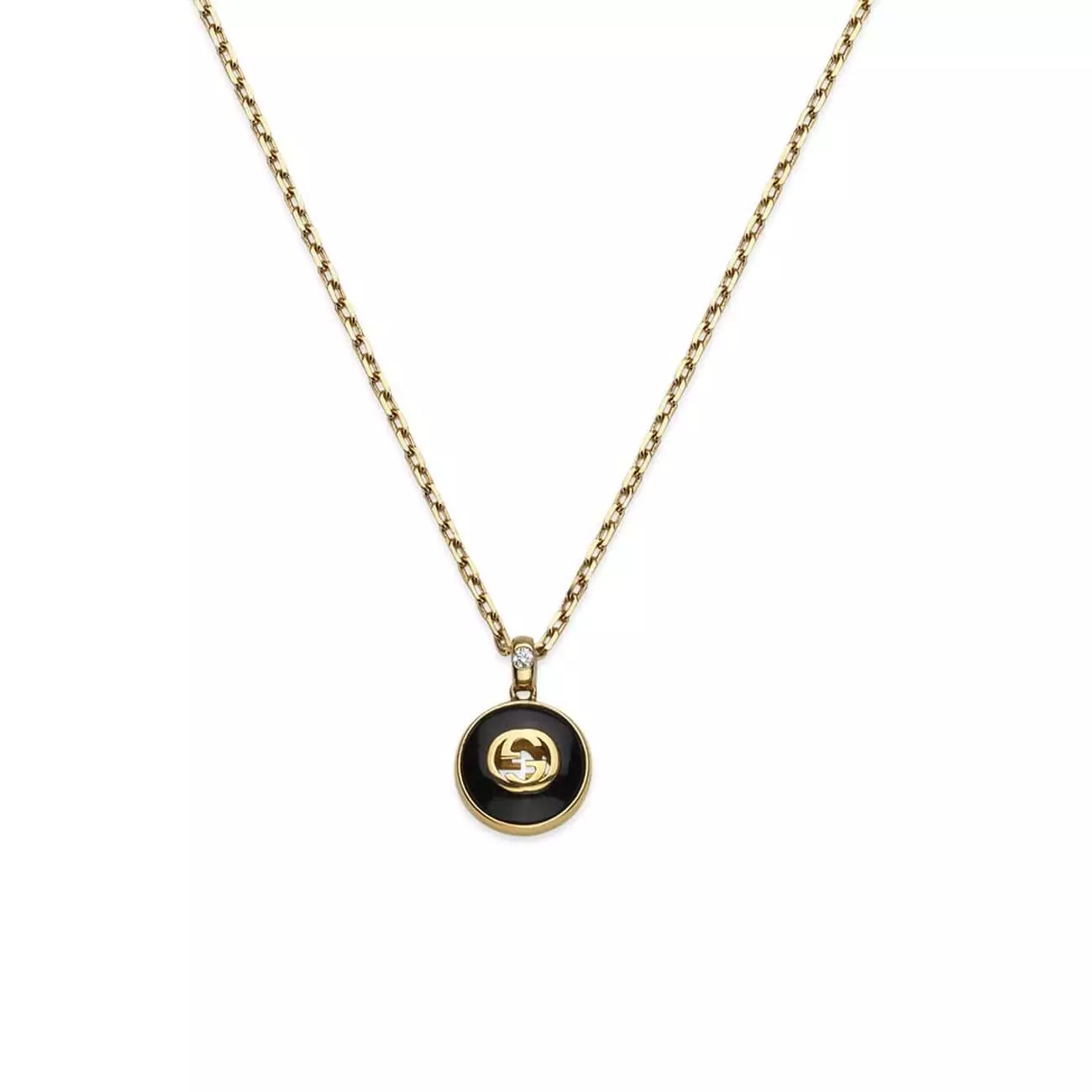 Interlocking Collier von Gucci aus 18 Karat Gelbgold mit Onyx und Diamant
