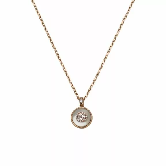 Interlocking Collier von Gucci aus 18 Karat Roségold mit Perlmutt und Diamant