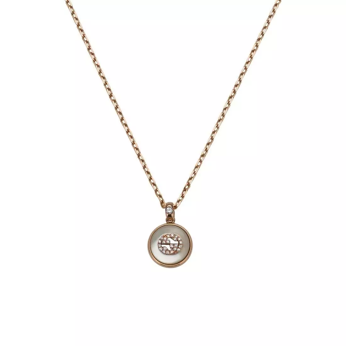 Interlocking Collier von Gucci aus 18 Karat Roségold mit Perlmutt und Diamant