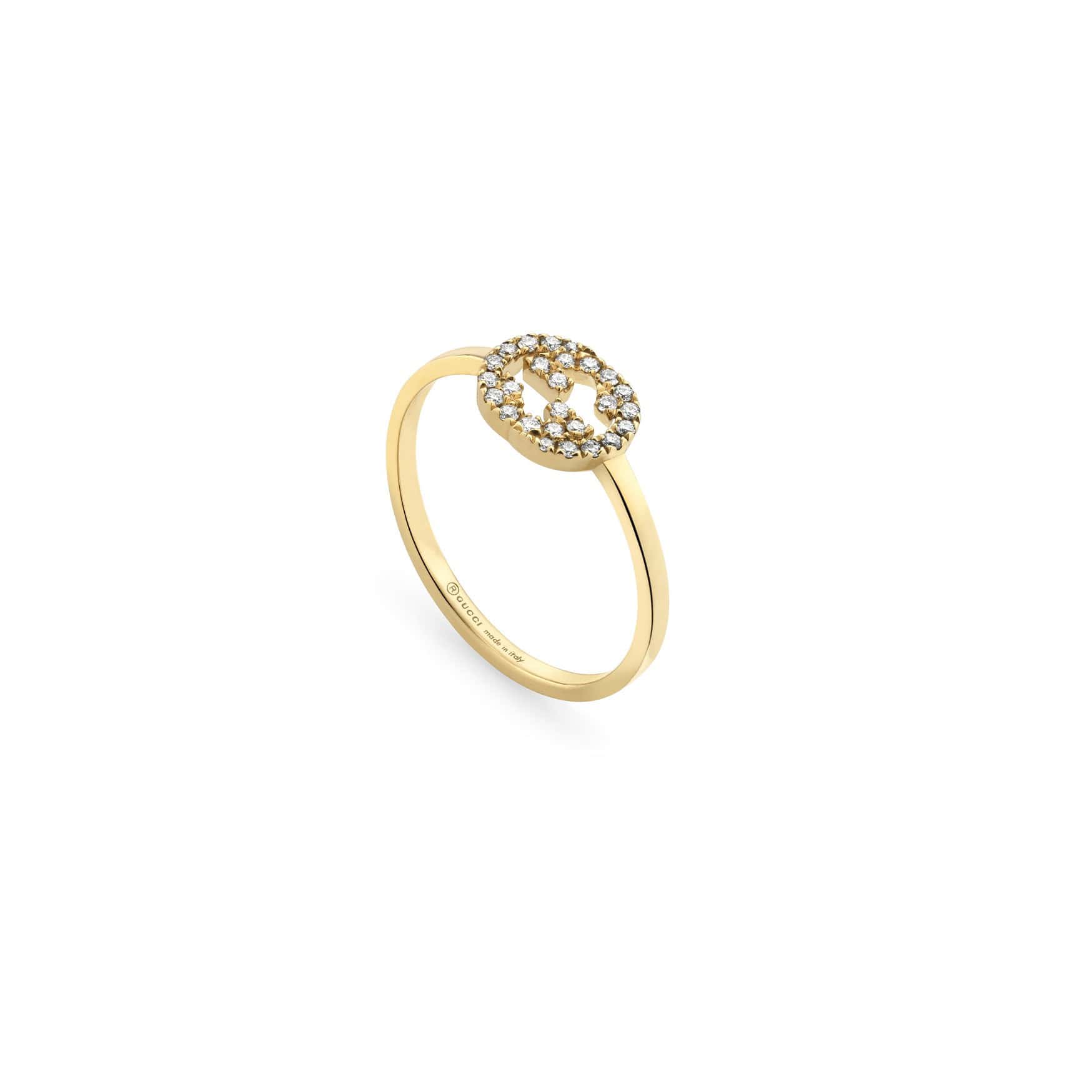 Interlocking Ring von Gucci aus 18 Karat Gelbgold mit Diamanten