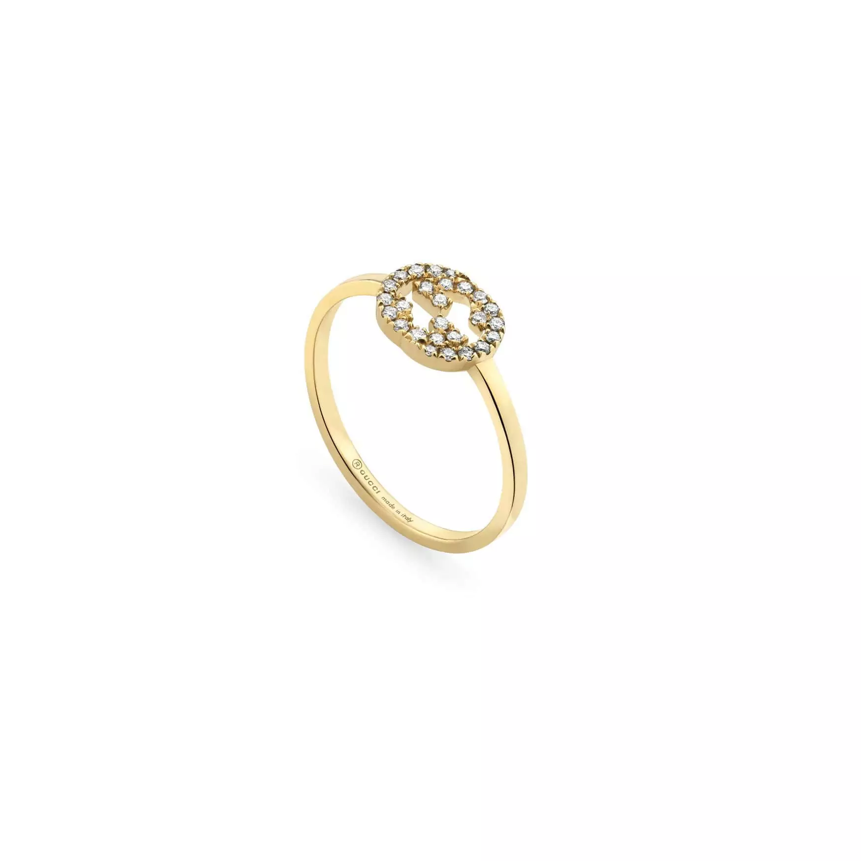 Interlocking Ring von Gucci aus 18 Karat Gelbgold mit Diamanten