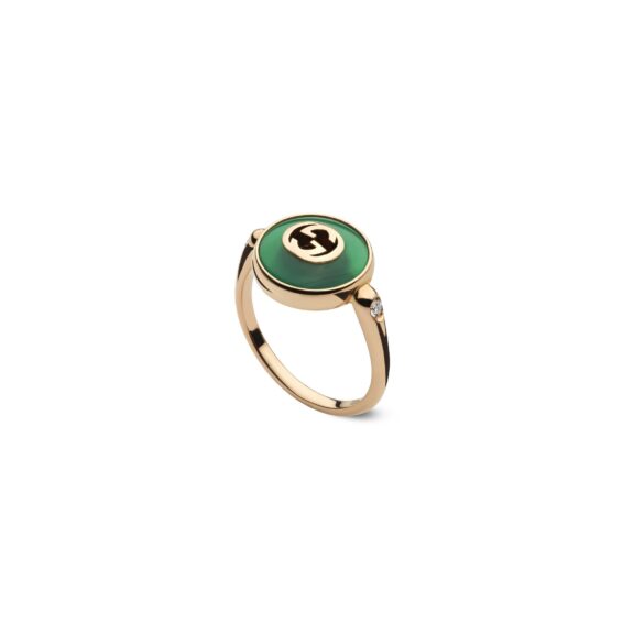 Interlocking Ring von Gucci aus 18 Karat Roségold mit Achat und Diamanten