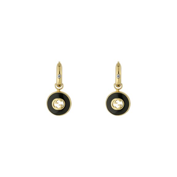 Interlocking Ohrschmuck von Gucci aus 18 Karat Gelbgold mit Onyx und Diamanten