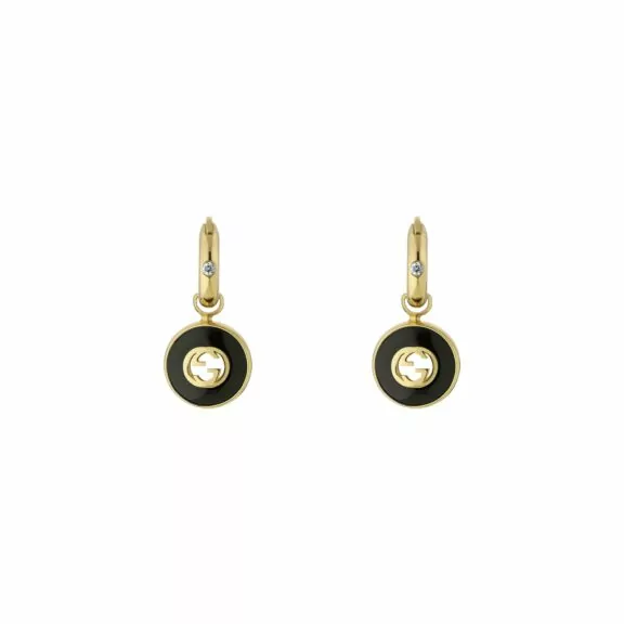 Interlocking Ohrschmuck von Gucci aus 18 Karat Gelbgold mit Onyx und Diamanten