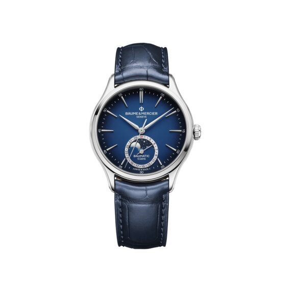 Baume et Mercier Clifton mit Gehäuse aus Edelstahl, Lederband und blauem Zifferblatt