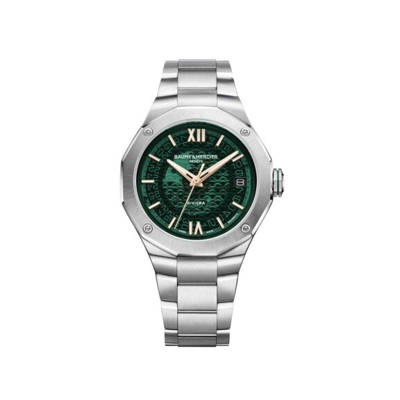 Baume et Mercier Riviera mit Gehäuse und Band aus Edelstahl und grünem Zifferblatt