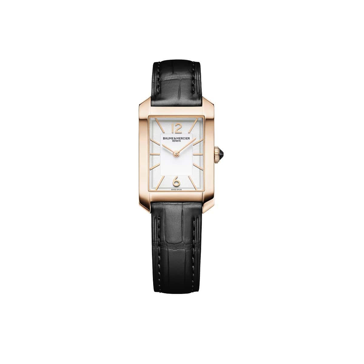 Baume et Mercier Hampton mit Gehäuse aus 18 Karat Gold, Lederband und silberfarbenem Zifferblatt
