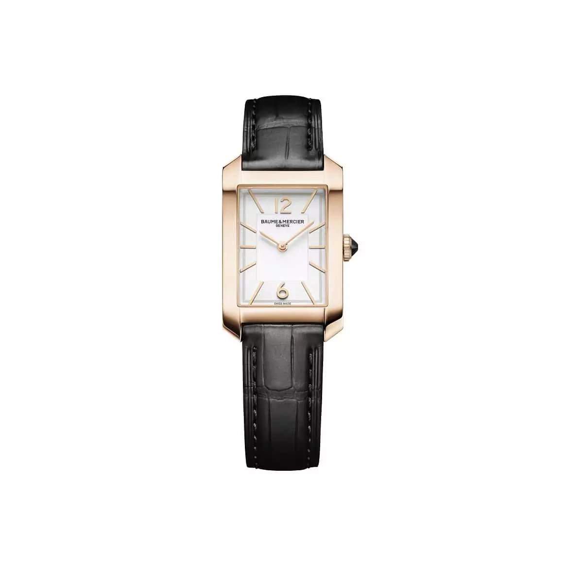 Baume et Mercier Hampton mit Gehäuse aus 18 Karat Gold, Lederband und silberfarbenem Zifferblatt