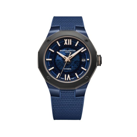 Baume et Mercier Riviera Edelstahlgehäuse, Kautschukband und blauem Zifferblatt