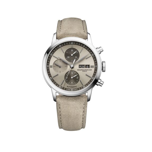 Baume et Mercier Classima mit Edelstahlgehäuse, Lederband und grauem Zifferblatt