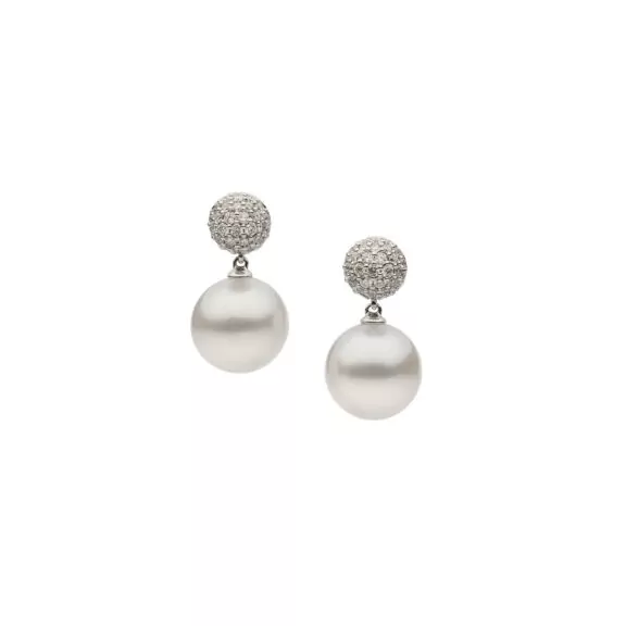 Ohrschmuck aus 18 Karat Weißgold mit Südseezuchtperlen und Diamanten von Autore