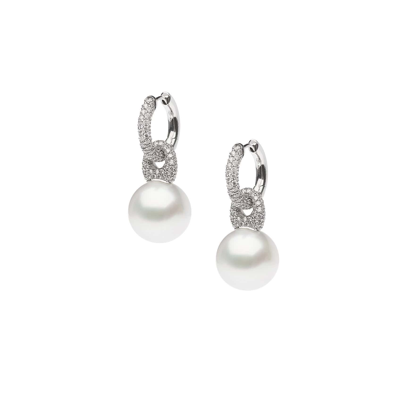 Ohrschmuck aus 18 Karat Weißgold mit Südseezuchtperlen und Diamanten von Autore