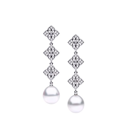 Ohrschmuck aus 18 Karat Weißgold mit Südseezuchtperlen und Diamanten von Autore