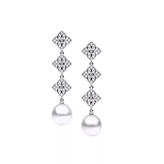 Ohrschmuck aus 18 Karat Weißgold mit Südseezuchtperlen und Diamanten von Autore