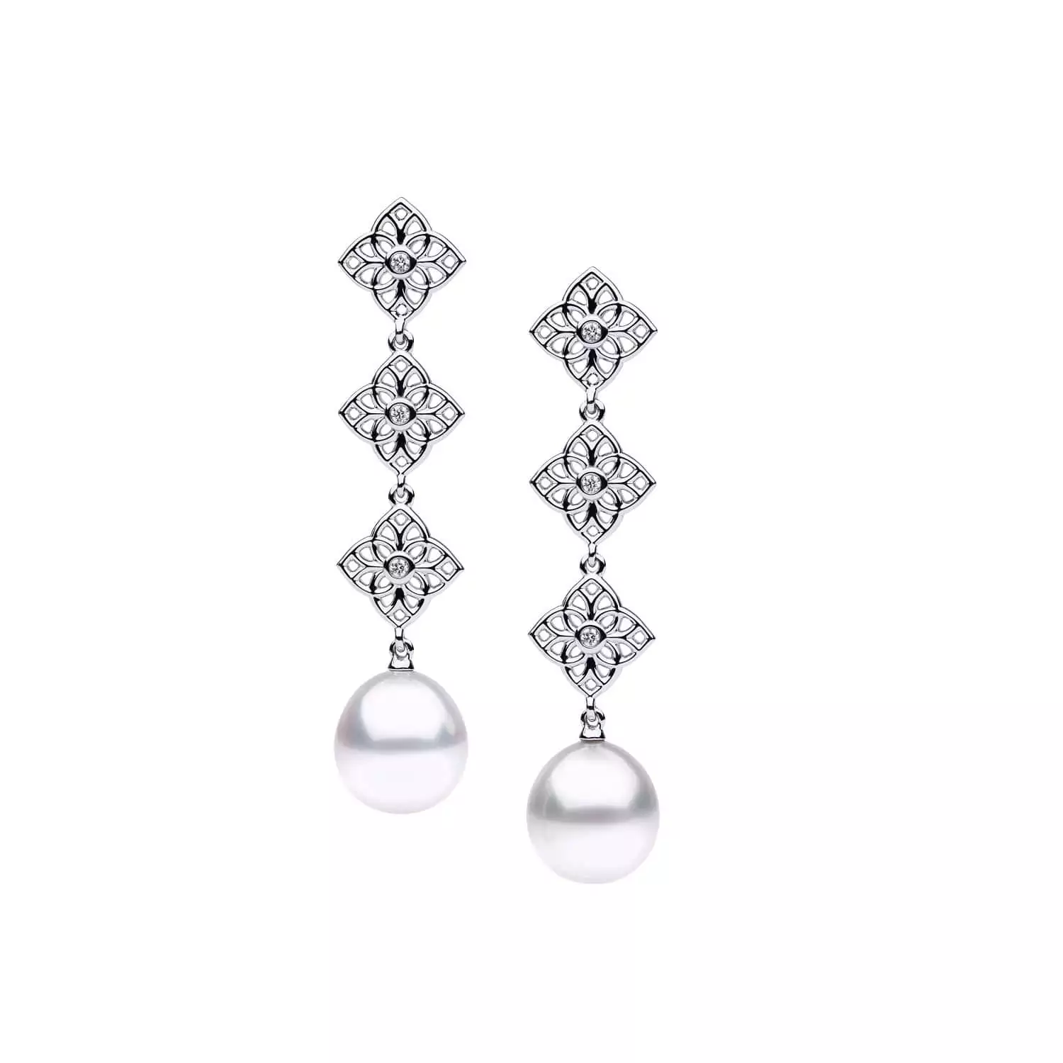 Ohrschmuck aus 18 Karat Weißgold mit Südseezuchtperlen und Diamanten von Autore
