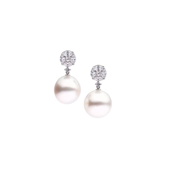 Ohrschmuck aus 18 Karat Weißgold mit Südseezuchtperlen und Diamanten von Autore