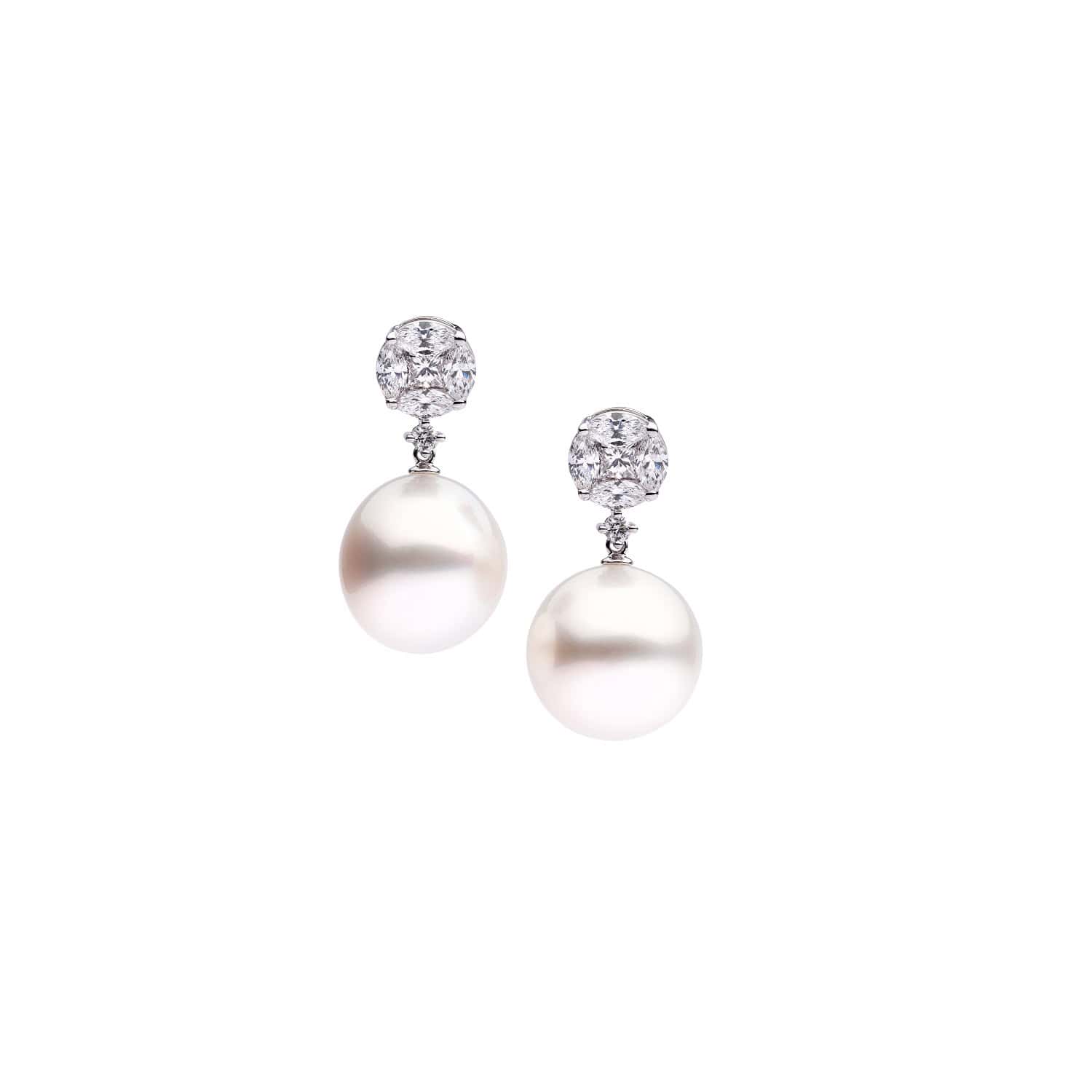 Ohrschmuck aus 18 Karat Weißgold mit Südseezuchtperlen und Diamanten von Autore