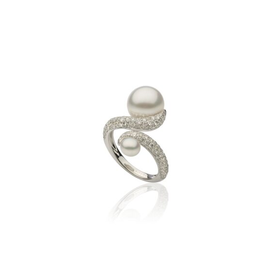 Ring aus 18 Karat Weißgold mit Südseezuchtperlen und Diamanten von Autore