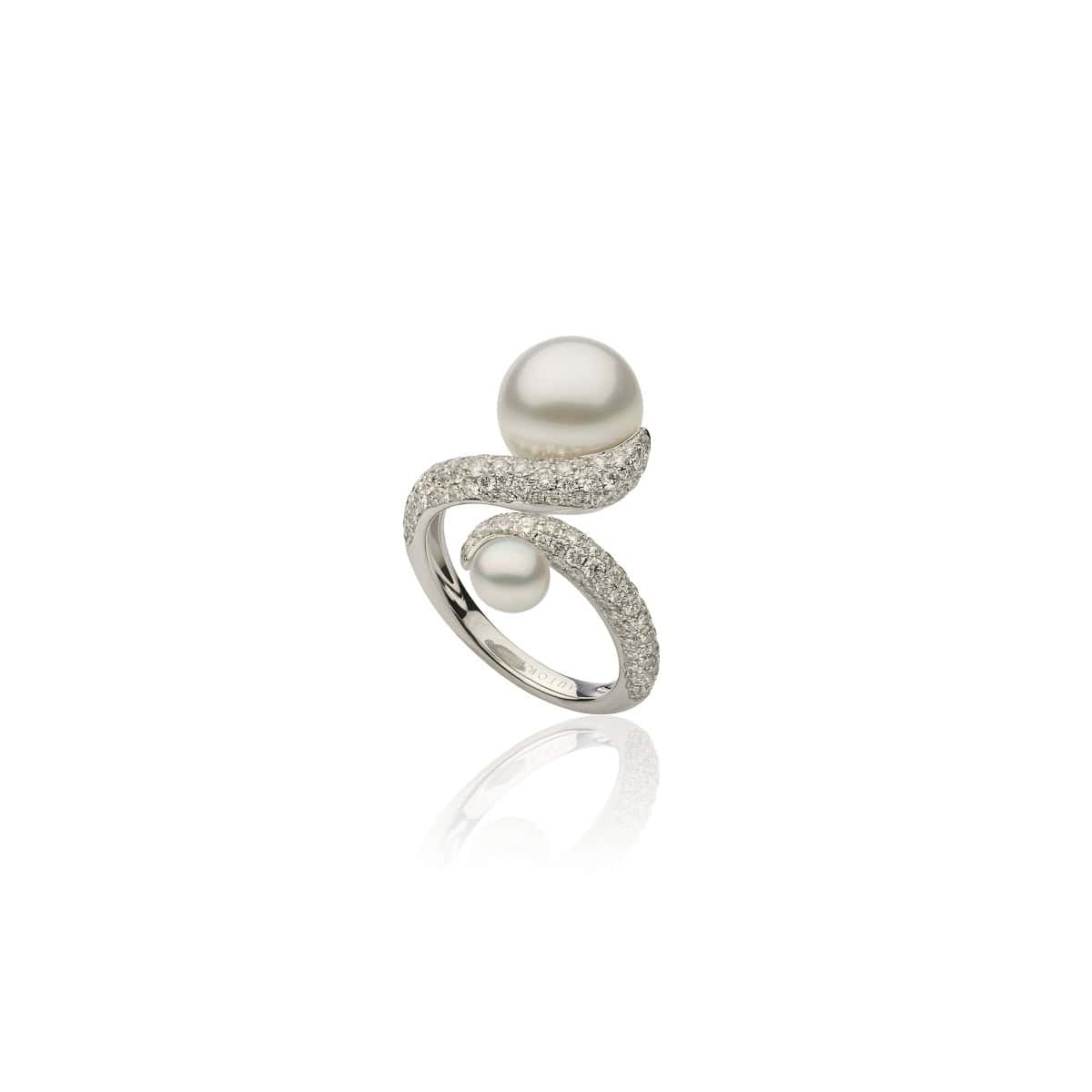 Ring aus 18 Karat Weißgold mit Südseezuchtperlen und Diamanten von Autore