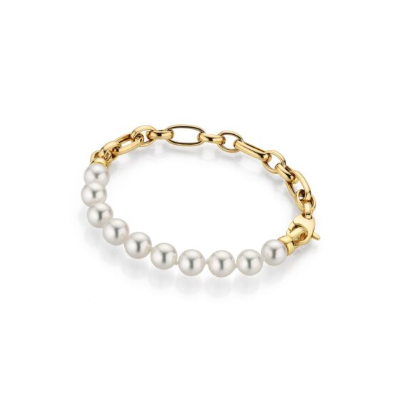 Armband aus Gelbgold mit Zuchtperlen und Diamanten