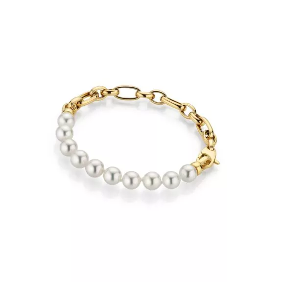Armband aus Gelbgold mit Zuchtperlen und Diamanten