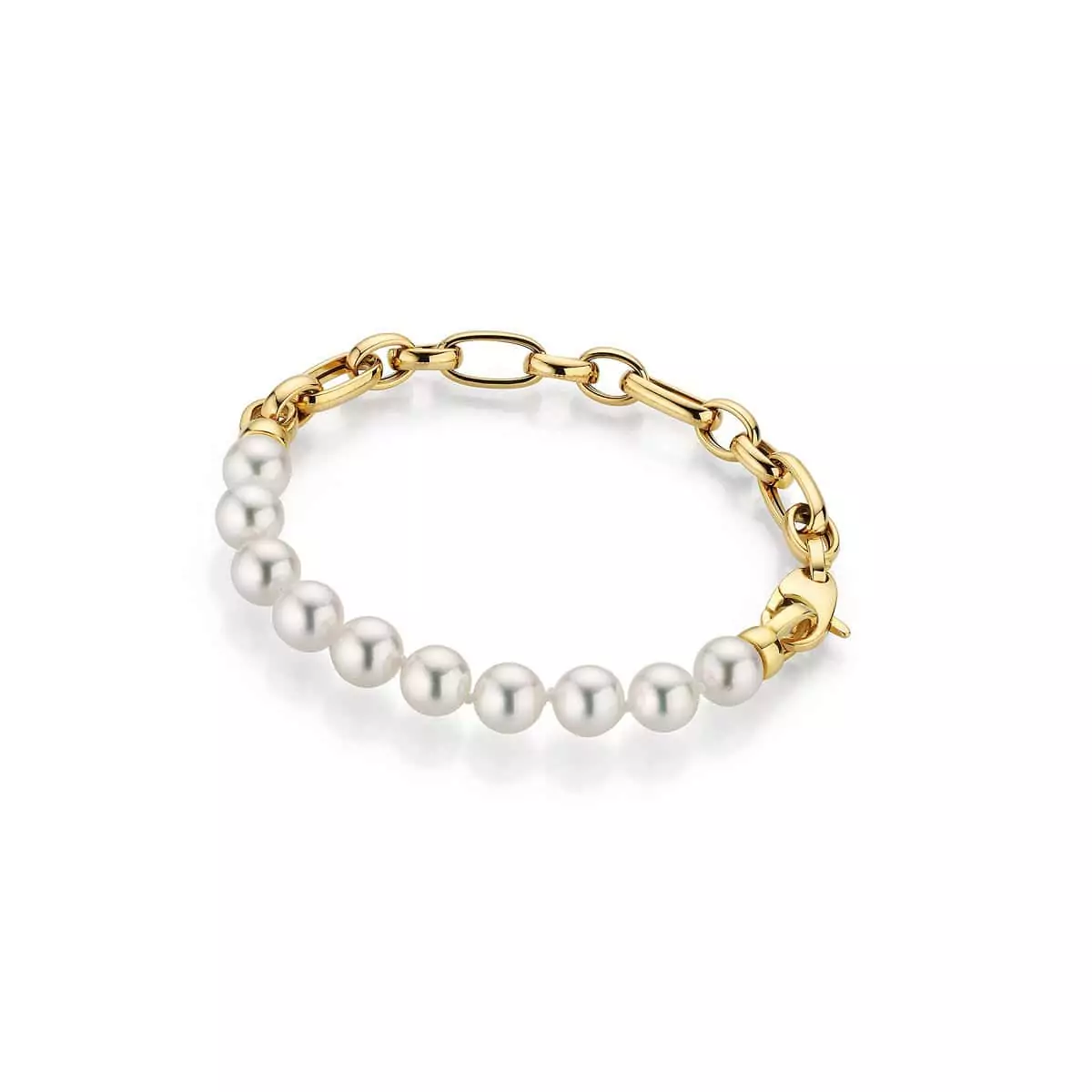 Armband aus Gelbgold mit Zuchtperlen und Diamanten