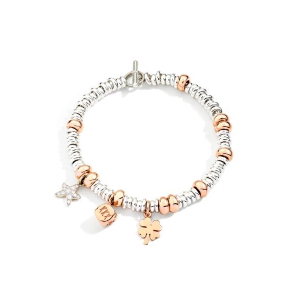 Dodo Armband aus 18 Karat Weißgold, 9 Karat Roségold und Silber mit Diamanten