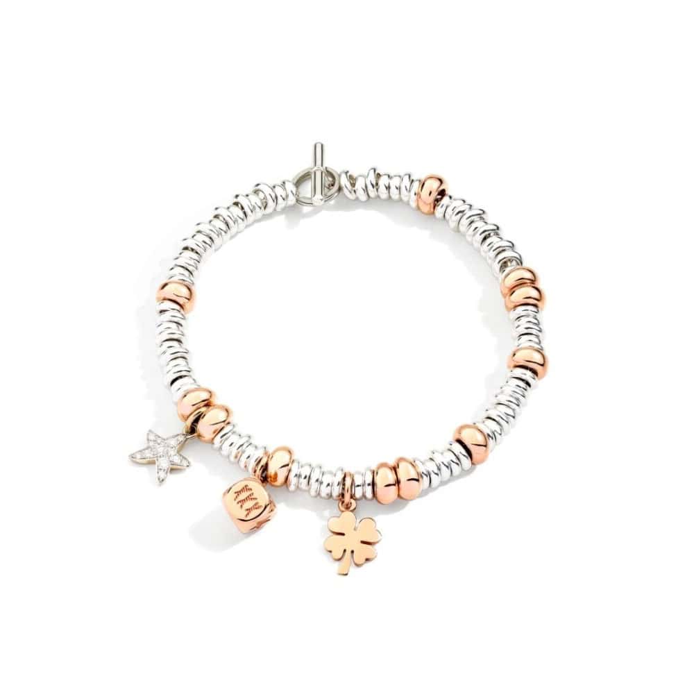 Dodo Armband aus 18 Karat Weißgold, 9 Karat Roségold und Silber mit Diamanten