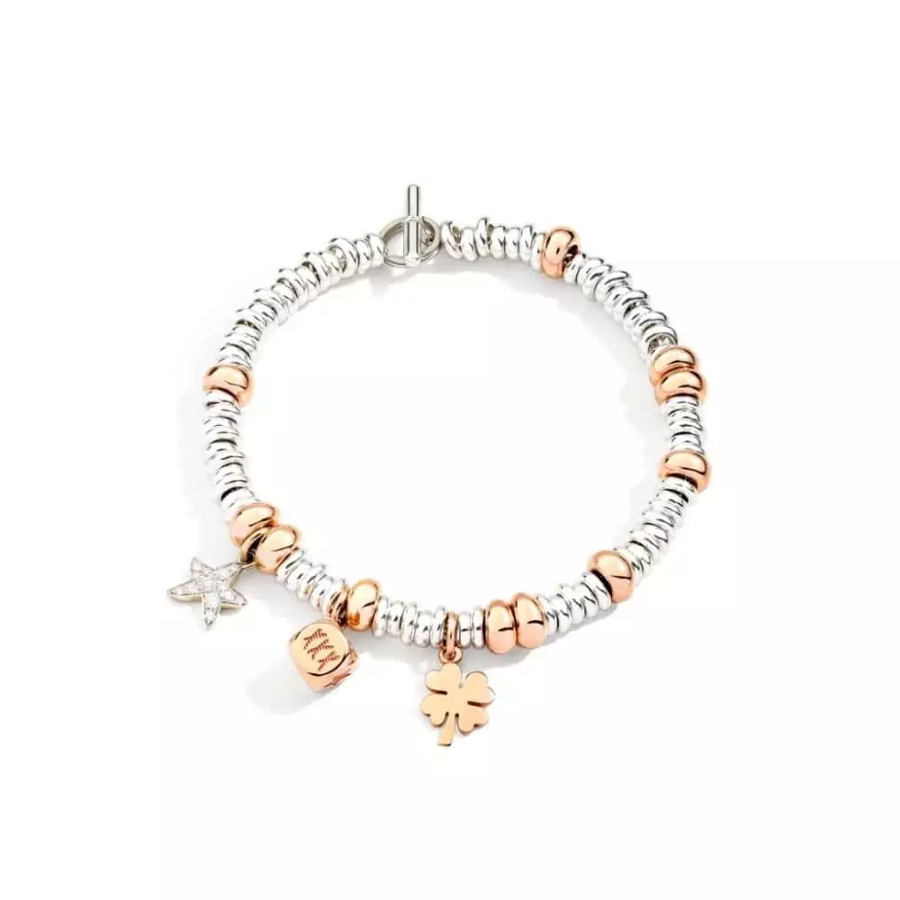Dodo Armband aus 18 Karat Weißgold, 9 Karat Roségold und Silber mit Diamanten