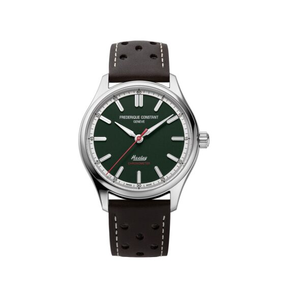 Frederique Constant Classics Vintage Rally Healey Automatic COSC mit Edelstahlgehäuse, Lederband und grünem Zifferblatt