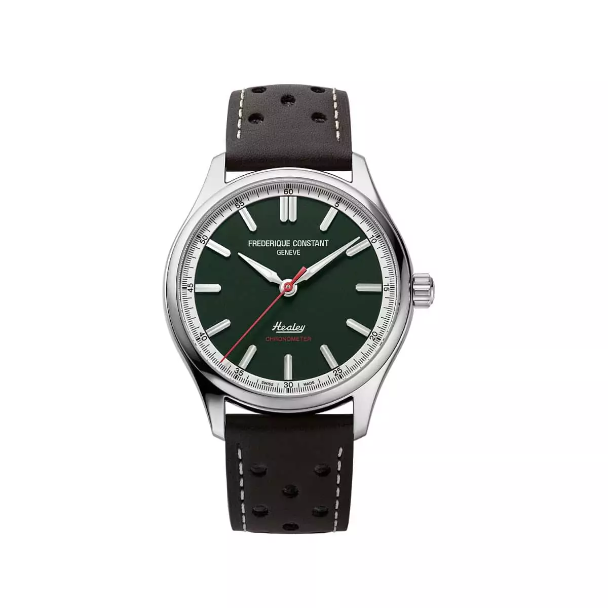 Frederique Constant Classics Vintage Rally Healey Automatic COSC mit Edelstahlgehäuse, Lederband und grünem Zifferblatt