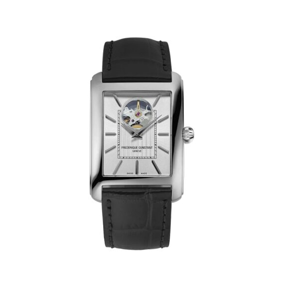 Classics Carrée Heart Beat mit Edelstahlgehäuse, Lederbandand und silbernem Zifferblatt