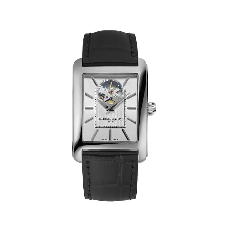 Classics Carrée Heart Beat mit Edelstahlgehäuse, Lederbandand und silbernem Zifferblatt
