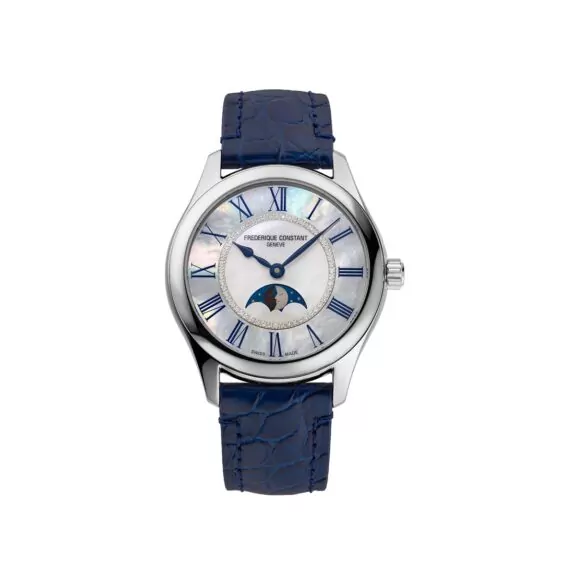 Frederique Constant Classics Elegance Luna mit Edelstahlgehäuse, Lederband und Perlmutt-Zifferblatt