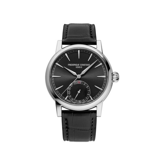 Frederique Constant Manufacture Classic Date mit Edelstahlgehäuse und Lederband und schwarzem Zifferblatt