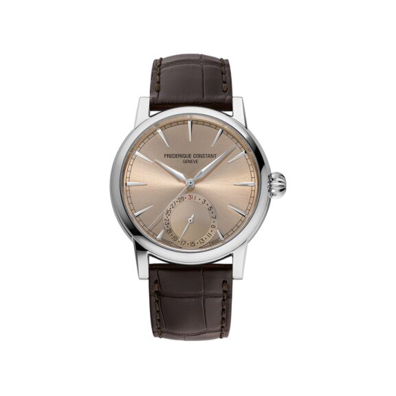 Frederique Constant Manufacture Classic Date mit Edelstahlgehäuse und Lederband und lachsfarbenem Zifferblatt